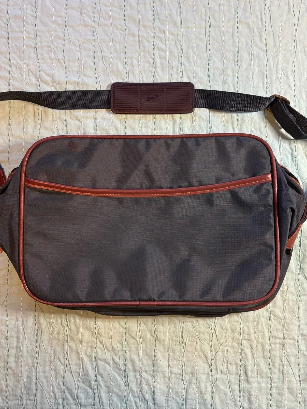 Vintage Lark Travel Flight Bag Nylon Faux Leather Trim Multi Pocket 1980s